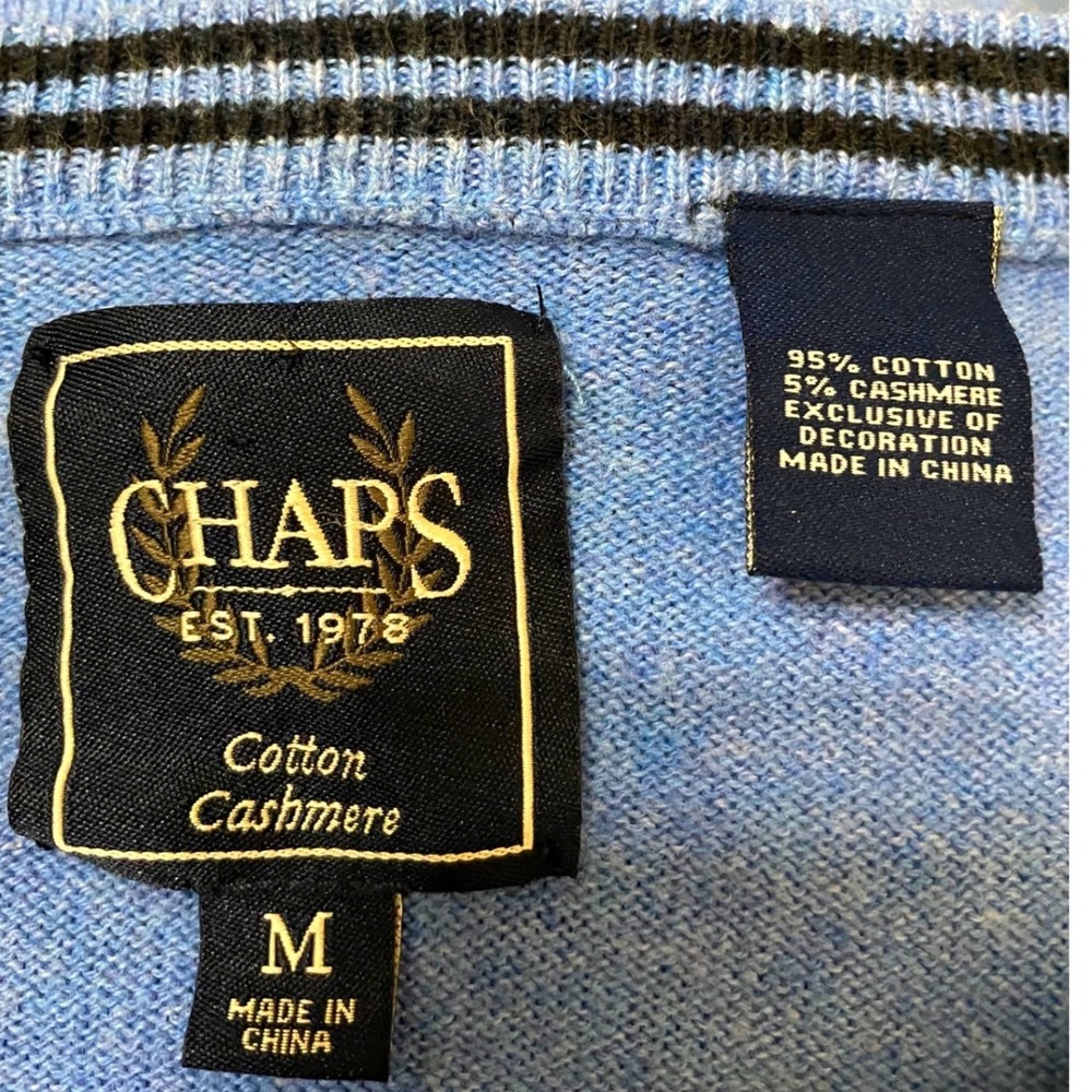 Chaps Mens V-Neck Sweater Light Blue Cotton Cashmere Blend Logo Size M C42661 - Picture 5 of 11